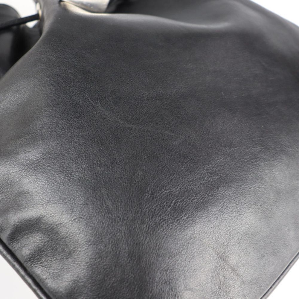 Gucci Shoulder Bag Leather Black Silver Hardware Drawstring Tote Bag - Picture 7 of 9